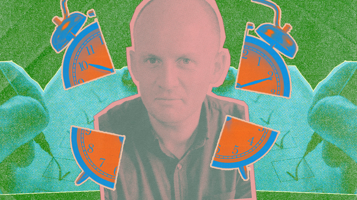 “What you can do is not buy into the idea that more and more efficiency, and processing more and more tasks, is the path to happiness,” says Oliver Burkeman. Graphics by KCRW’s Gabby Quarante