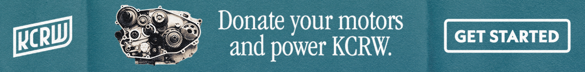 A banner ad reads: "Donate your motors and power KCRW — Get Started"