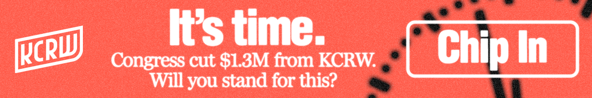 A banner ad reads: "It's time. Congress cut $1.3M from KCRW. Will you stand for this?"