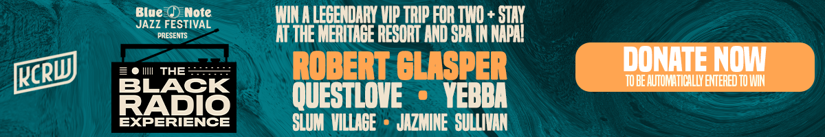 A banner ad reads: The Black Radio Experience — Robert Glasper, Questlove, Yebba — Donate Now