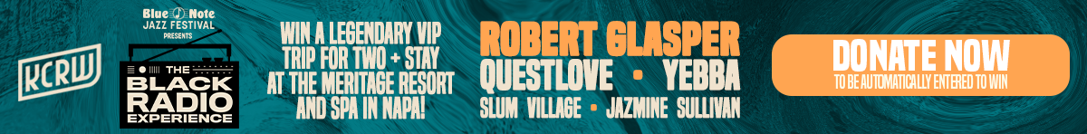 A banner ad reads: Black Radio Experience — Robert Glasper, Questlove, Yebba — Donate Now