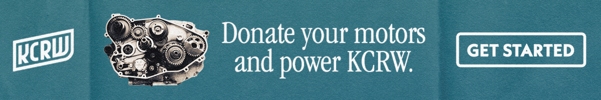 A banner ad reads: Donate your motors and power KCRW