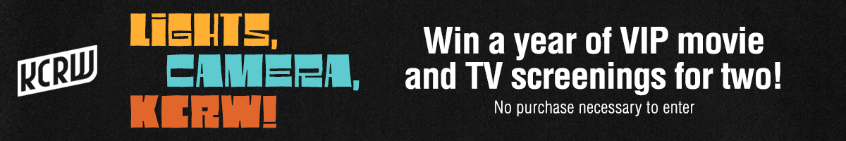 A banner ad reads: "Light Camera KCRW! Win a year of VIP movie and TV screenings for two!"