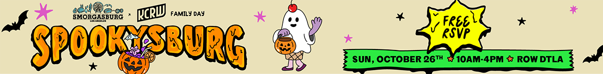 A banner ad reads: "Spookysburg" and "Free RSVP" — at Row DTLA