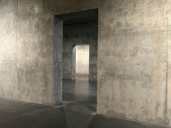 One concrete doorway frames another inside LACMA's empty galleries.