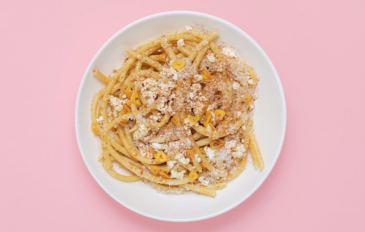 Lula Cafe's Pasta Yiayia, a deceptively easy pasta dish of bucatini, brown butter, cinnamon, feta, and garlic, has a Greek spin. Photo by Carolina Rodriguez.