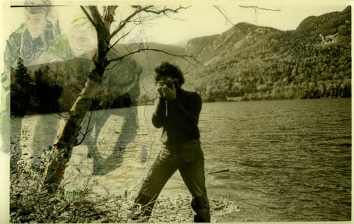 A photographic collage shows an image of a woman taking a picture, onto which are superimosed ghostly images of other figures.