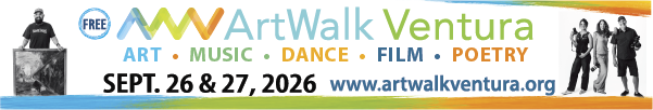 A banner ad reads: ArtWalk Ventura. Art. Music. Dance. Film. Poetry. Sept. 26 & 27, 2026. artwalkventura.org.