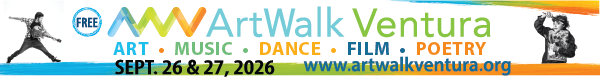 A banner ad reads: ArtWalk Ventura. Art. Music. Dance. Film. Poetry. Sept. 26 & 27, 2026. artwalkventura.org