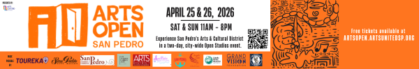 A banner ad reads: Arts Open San Pedro, April 25 &amp; 26, 2026.