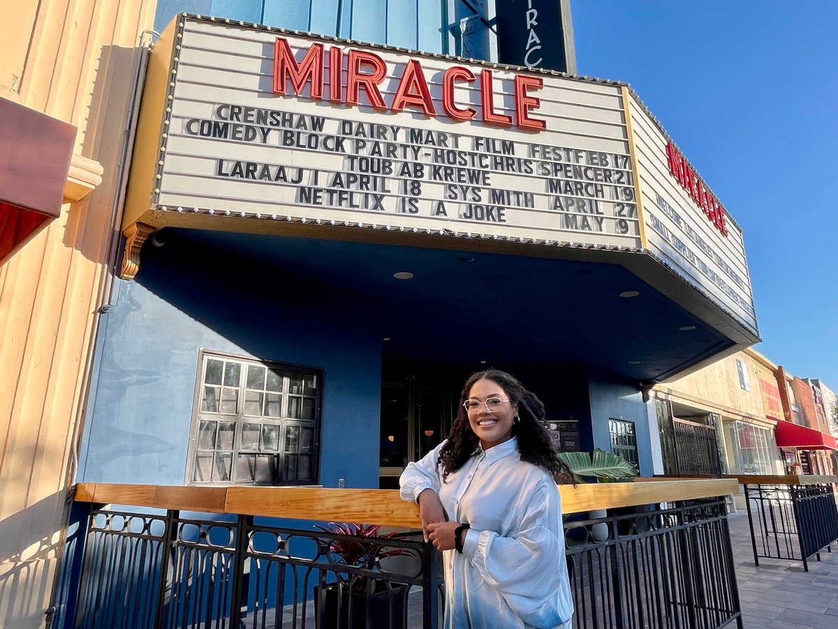 Executive Director Ashley Blakeney picked the Miracle Theater for The Crenshaw Dairy Mart’s first film festival to keep the event close to filmmakers located in Inglewood and South LA. Photo by Megan Jamerson/KCRW.