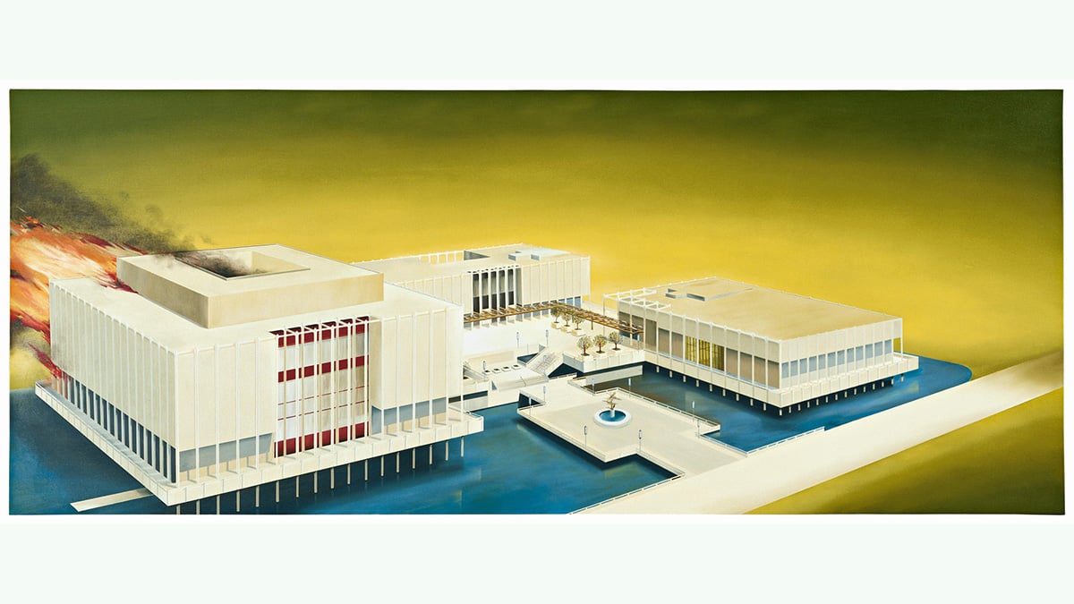 Edward Ruscha, Los Angeles County Museum of Art Set on Fire, 1965-68. Hirshhorn Museum and Sculpture Garden, Washington D.C. © Ed Ruscha. Photo: Paul Ruscha.  