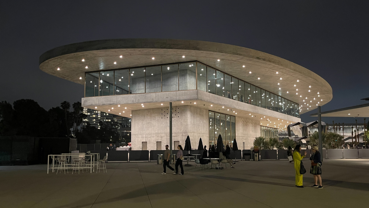 Geffen Galleries at night. Photo by Frances Anderton