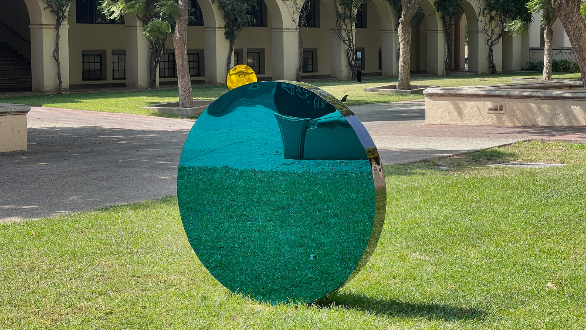 Two of seven "Spectrum Petals," by artist Shana Mabari, in the courtyard at Caltech. Photo by Frances Anderton