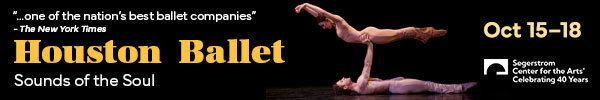 A banner ad reads: Houston Ballet, Sounds of the Soul. Oct 15-18. Segerstrom Center for the Arts. Celebrating 40 Years.