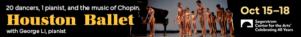 A banner ad reads: Houston Ballet, with George Li, pianist. 20 dancers, 1 pianist and the music of Chopin. Nothing but pure emotion and pure beauty. Oct. 15-18, Segerstrom Center for the Arts. Celebrating 40 Years.
