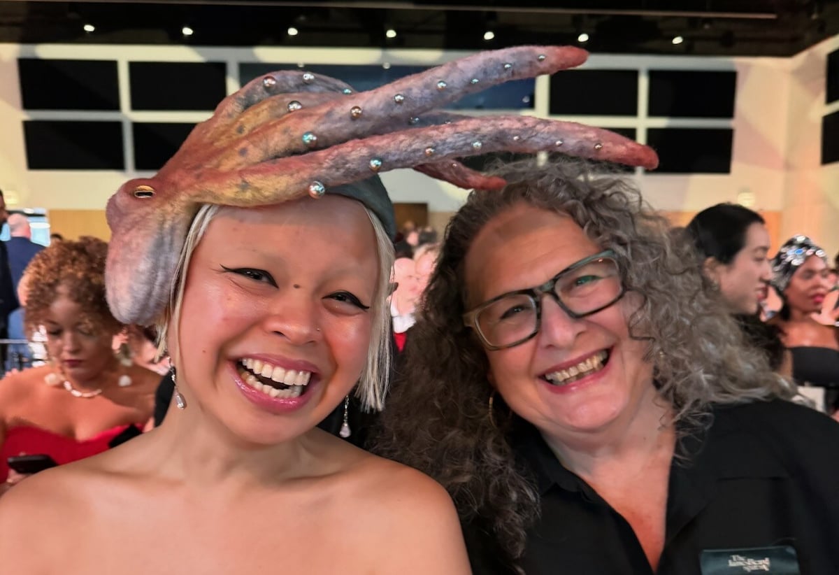 Abi Balingit (left), wearing an incredible octopus fascinator, received an Emerging Voice in Books award at the 2024 James Beard Awards. Photo by Laryl Garcia.