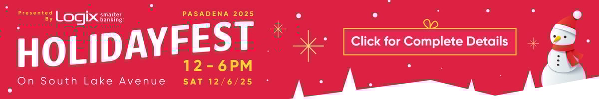 A banner ad reads: "Holidayfest, 12-6pm, On South Lake Avenue, sat. 12/6/25. Click for Complete Details."