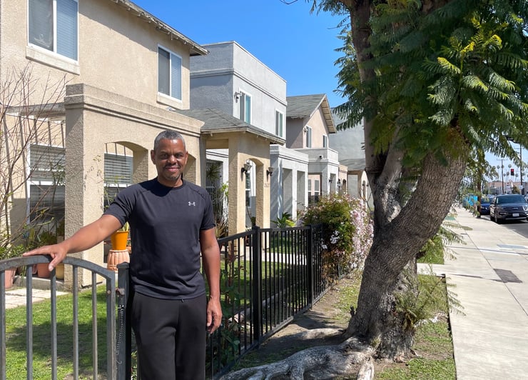 Michael Anderson at his condominium townhomes on Vernon Avenue, photo by Frances Anderton