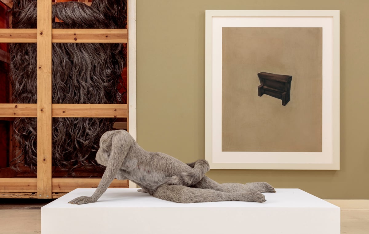  "Isabelle Albuquerque X Robert Therrien" at the Robert Therrien Studio, Los Angeles, 2024. Photo by Joshua White; Courtesy of Isabelle Albuquerque and Robert Therrien Estate.