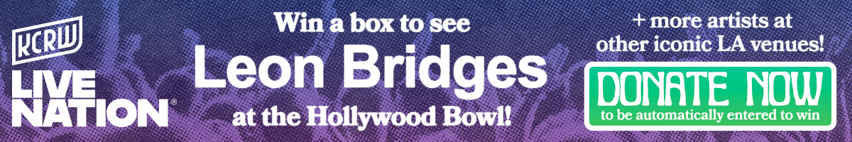 A banner ad reads: "Win a box to see Leon Bridges at the Hollywood Bowl" — "Donate now."