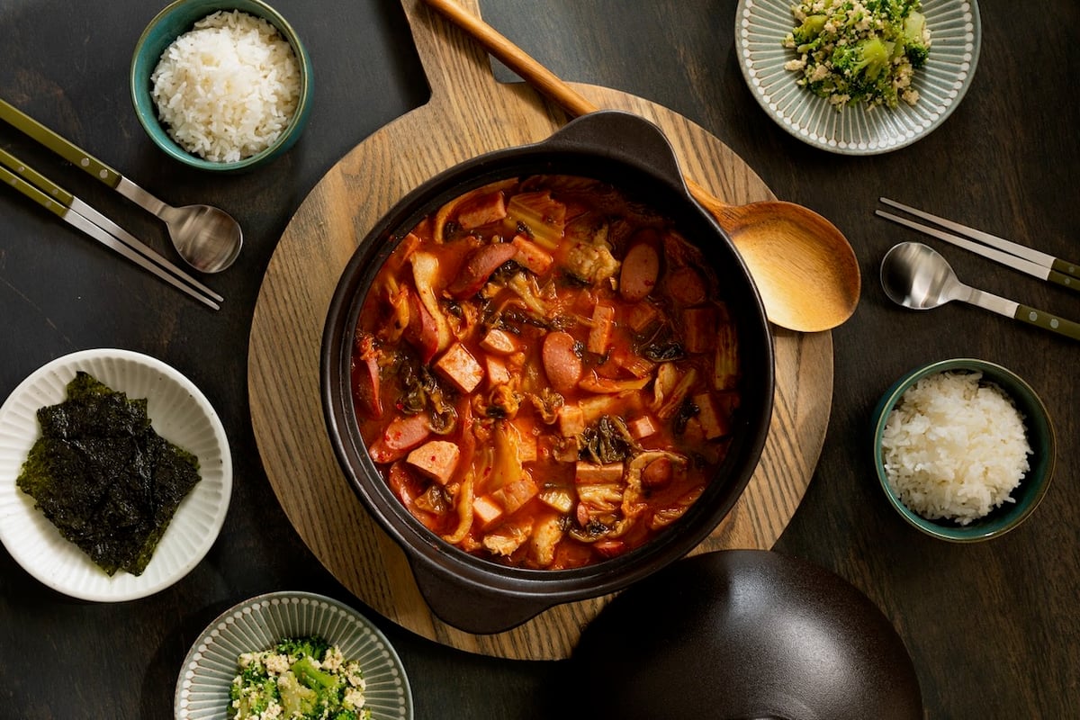 A communal bowl of kimchi jjigae. Photo by Kritsada Panichgul.3