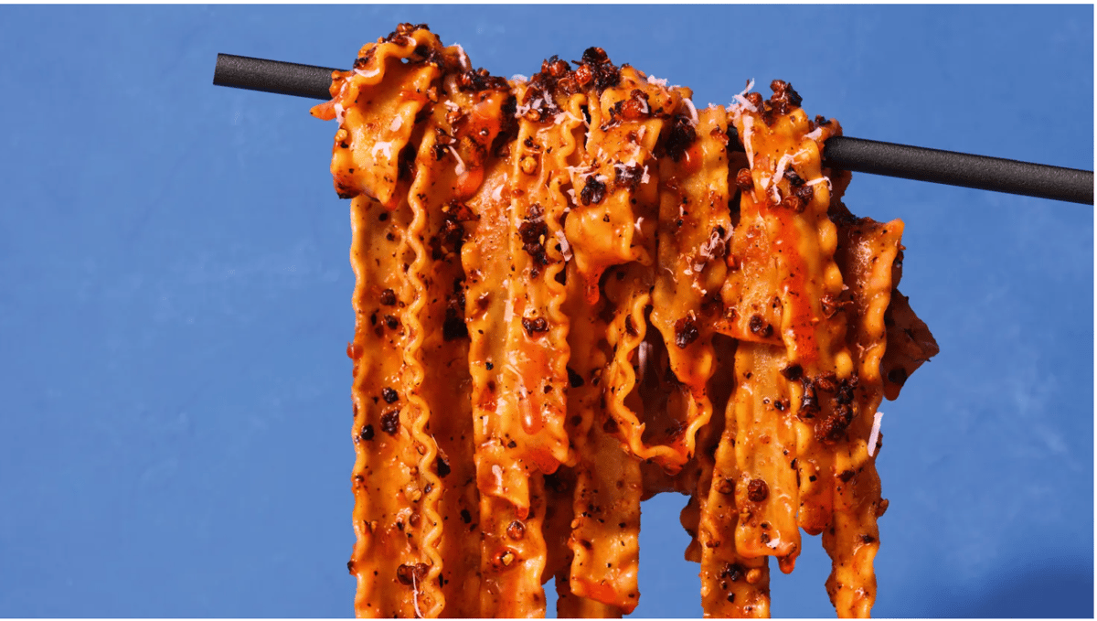 Dan Pashman developed new pasta dishes including this cacio e pepe with chili crisp. Photo by Dan Liberti.