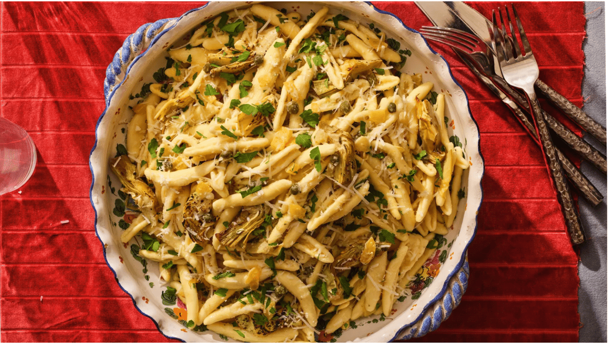 A traditional cavatelli with artichokes and lemon zest. Photo by Dan Liberti.