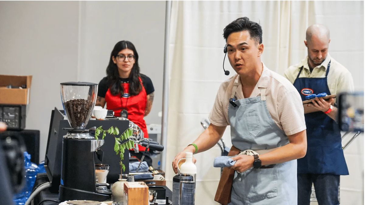 Frank La competes in the U.S. Coffee Championships held in Rancho Cucamonga. Photo courtesy of Be Bright Coffee.