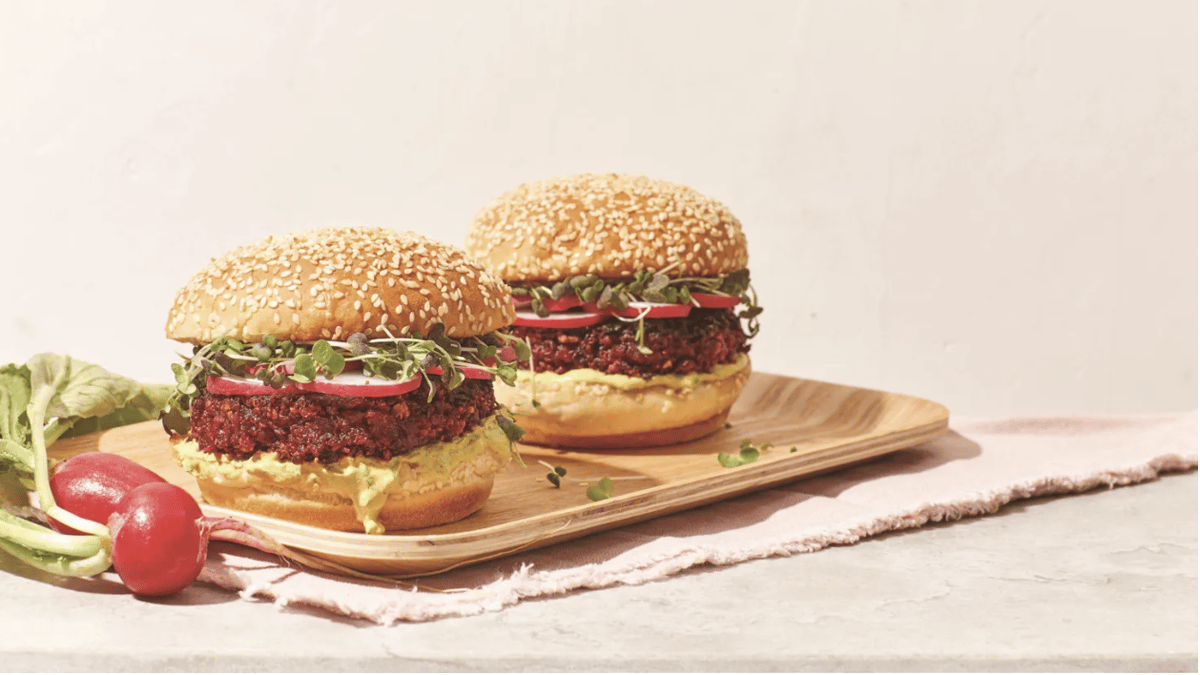Coarsely shredded beets and hazelnuts are combined for this veggie burger. Photo by Evi Ebeler.