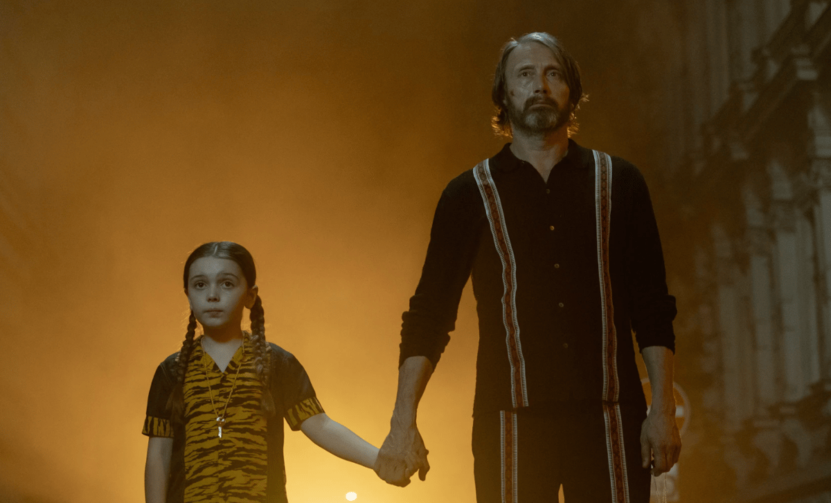 Mads Mikkelsen and Sophie Sloan in "Dust Bunny." Courtesy of Roadside Attractions.