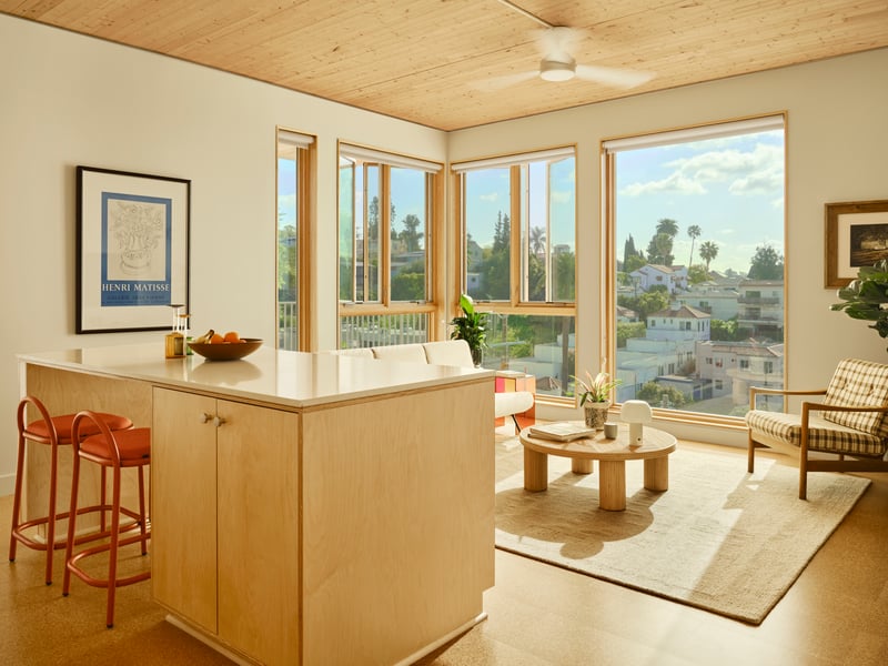 SuperLA_SuperBungalows_12, kitchen, living room, view of Silver Lake