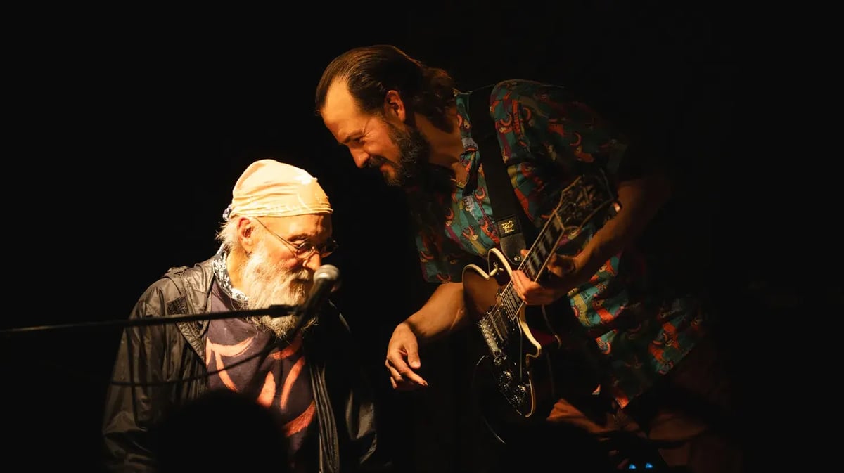 Terry Riley (left) performs with Gyan Riley (right) - Photo by Mariko Miura