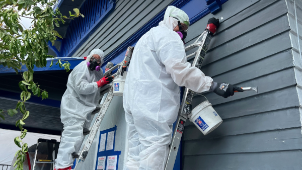 The work at this house is one example of Lead Free Homes LA, Los Angeles County’s program to test and clean up thousands of residential properties originally painted with toxic lead paint. Photo by Saul Gonzalez.