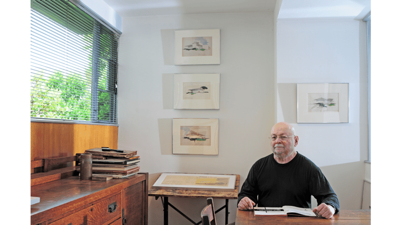 Tom Hines in his Neutra-designed Westwood Apartment, 2011. Photo by Dan Chavkin