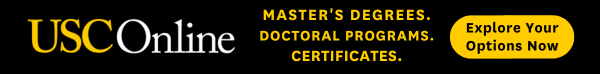 A banner ad for USC Online advertises master's degree and doctoral programs.