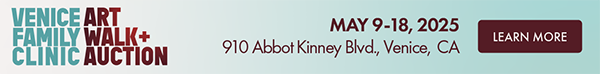 A banner ad reads: Venice Family Clinic Art Walk + Auction