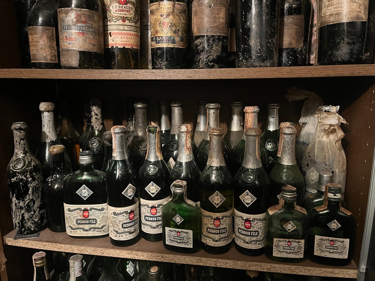 Wolfgang Klotz's cellars include hundreds of vintage vermouths, rums, and pre-ban absinthes, plus scores of post-ban Pernod Fils bottles from Spain. Photo courtesy of Evan Rail.
