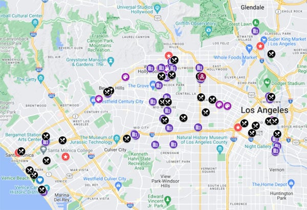 A screengrab of a Google map covered in icons