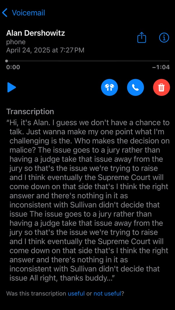 alan dershowitz voicemail