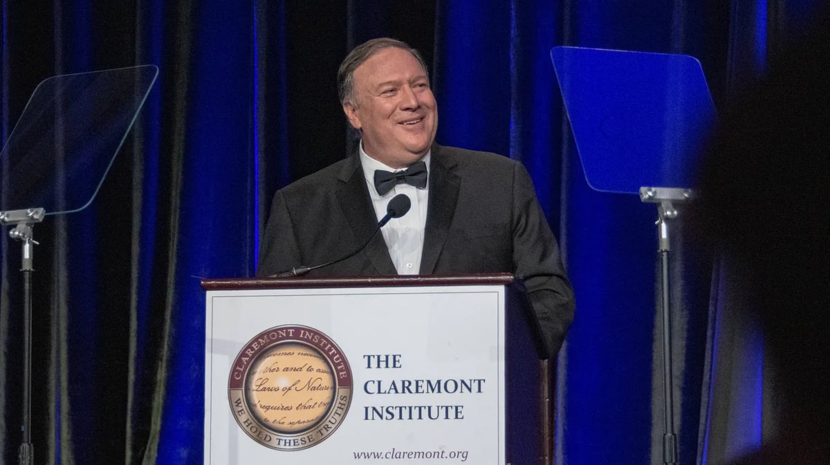 U.S. Secretary of State Michael R. Pompeo delivers remarks at The Claremont Institute’s 40th Anniversary Gala in Beverly Hills, California, on May 11, 2019. Credit: IMAGO/piemags via Reuters Connect.