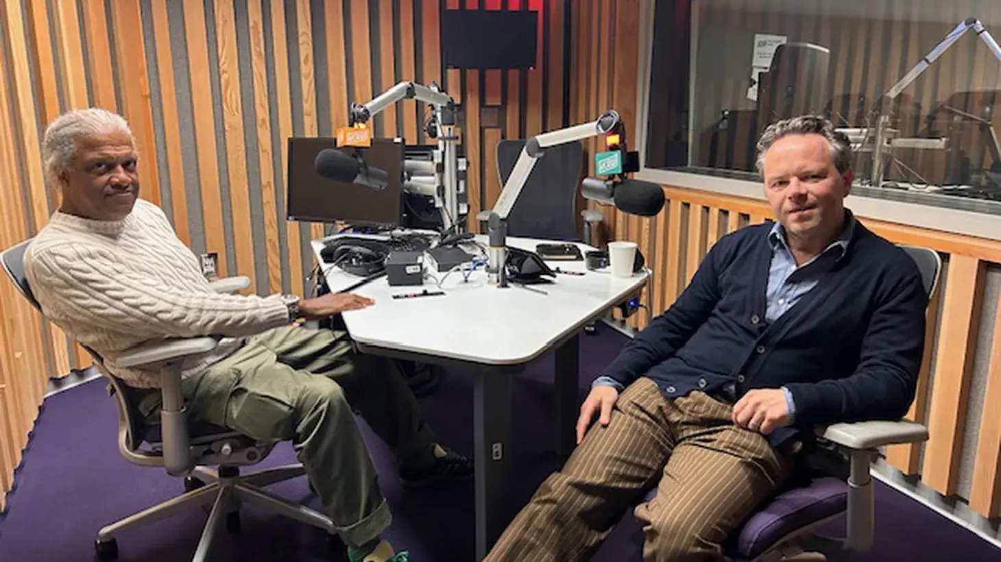 Elvis Mitchell and Noah Hawley at KCRW HQ. Photo by Rebecca Mooney/KCRW